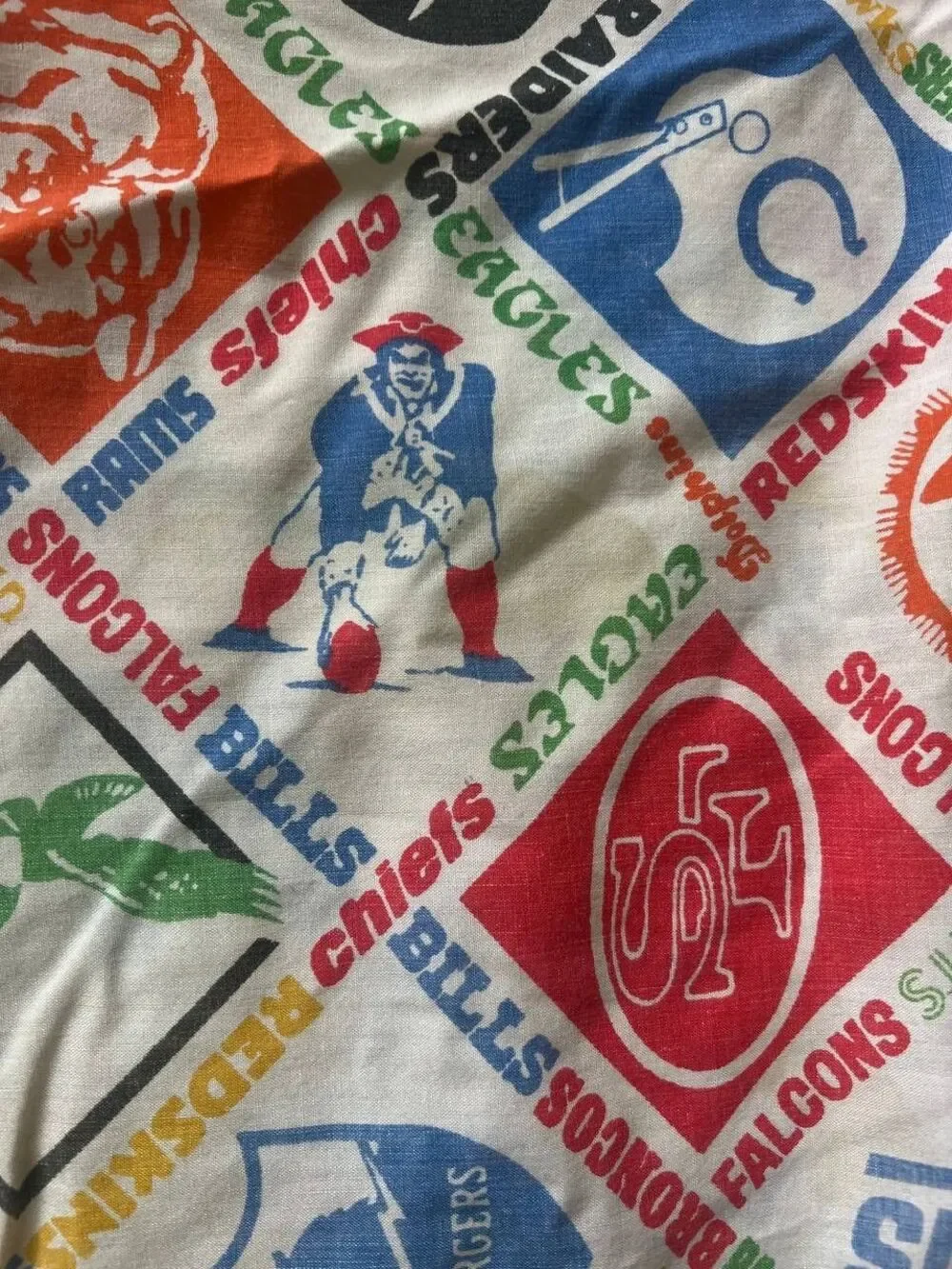 Vintage 70s NFL Teams Fitted‎ Sheet Twin Sears Perma Prest Retro Fabric USA